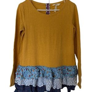 Matilda Jane Weekend Vibes‎ Top Womens S Yellow Blue Layered Ruffle Whimsical